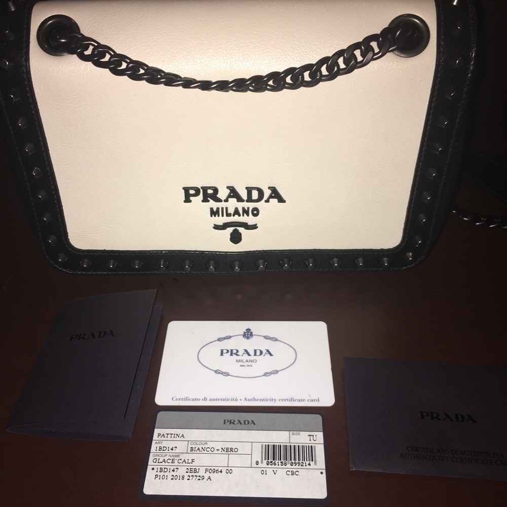 Prada Pattina Glace Calf Lther Nero/Bianco Studded